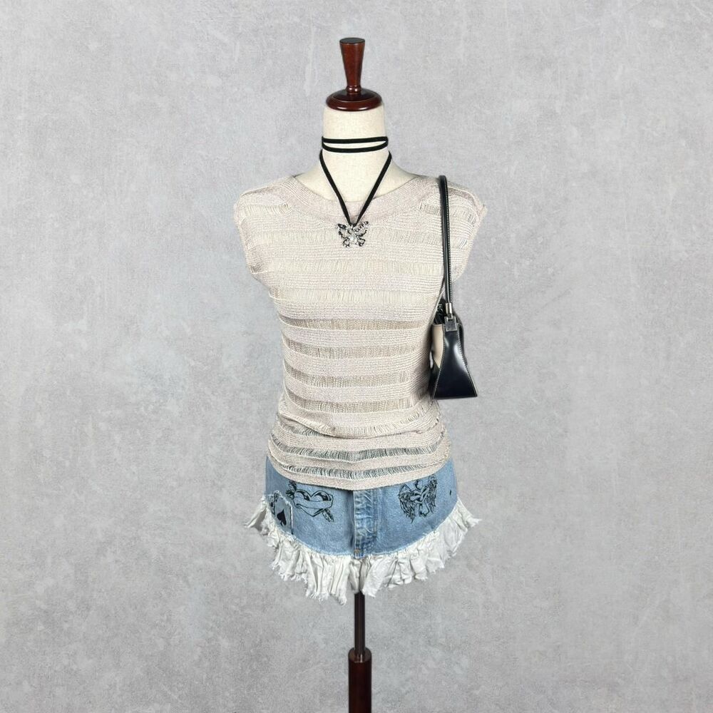 Cynthia Rowley Pale Pink Shimmer Sheer Cotton Blend Knit Sleeveless Top
